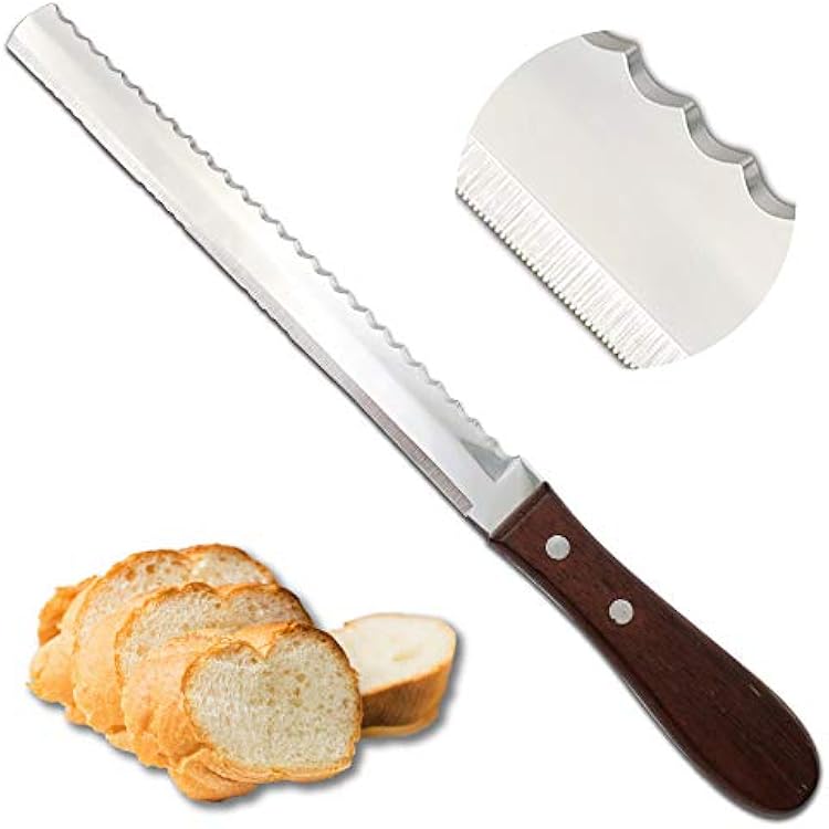 Serrated Bread Knife, 2in1 Double Sided [Made in Japan] Sharp 8 Inch Power Blade Japanese Bread Knife for Homemade Bread, Unique Design Bread Cutter