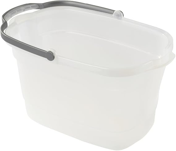 Casabella Cleaning Bucket Rectangular for Mopping or Storage with Handle and Built-In Pour Spouts, 4-Gallon, Clear