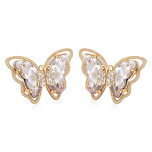 Butterfly Earrings for Women Large Gold Butterfly Stud Earrings 925 Silver with Colorful Zircon