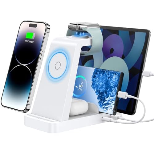 GAUOLN Wireless Charger for iPhone - 5 in 1 Charging Station for Multiple Devices Apple: Fast Wireless Charging Stand Dock for iPhone 17 16e 16 15 14 13 12 Pro Max Apple Watch AirpodsWhite