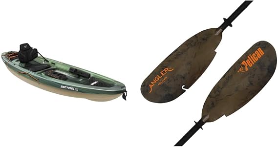 Pelican Sentinel 100X Angler Fishing KayakSit-on-Top KayakLightweight one Person Kayak9.6 ft & Poseidon Angler Fishing Lightweight Kayak Paddle - Built-in Retrieval Hooks - Fiberglass Reinforced