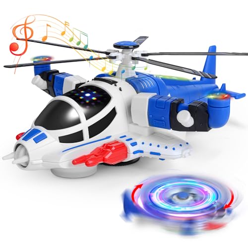 HOLYFUN Light-Up Helicopter Toy for Toddlers, 360 Rotating Airplane Toy with Music and Obstacle Avoidance, Birthday Gift for Boys Ages 3-5