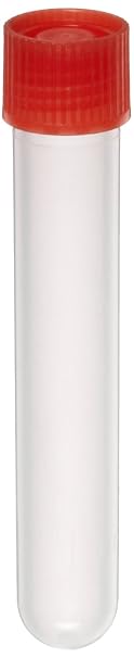 Kartell 299334-000R LDPE Round 15mL Leakproof Test Tube with Screwcap, Red Cap (Pack of 100)