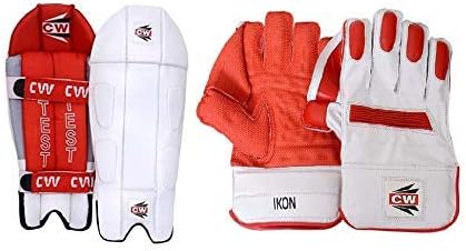 CW Armor Protective Gear Cricket for Men Full Size Wicket Keeping Gloves & Pads Combo Sports Gear Full Protection Light Weight Set Senior Kit Including Wicket Keeping Leg Guards with Gloves