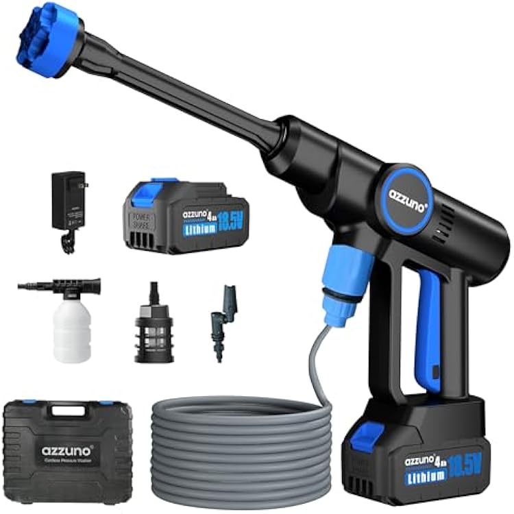 AZZUNO Cordless Pressure Washer, 850PSI Portable Pressure Washer, 2 x 4000mAh Powerful Washer with 6-in-1 Nozzle, Handheld Power Cleaner for Car, Home Cleaning & Garden Watering DARKBLUE