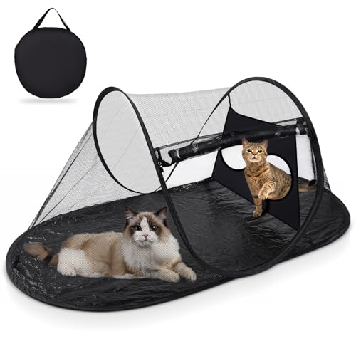 Outdoor Cat Tent with Removable Interactive Fabric,Outdoor Cat Enclosures for Indoor Cats, Portable Pet Playpen Ideal for Hiking, Traveling, and Sunbathing-Black