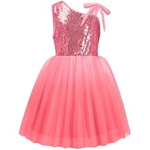 LQSZ Sequin Dress for Girls,Tutu One Shoulder Summer Dresses,Sparkly Dress for 3-12 Years