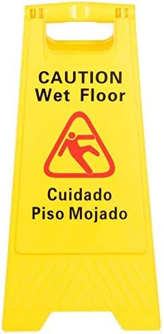 Two-Sided Wet Floor Caution Sign English/Spanish, Yellow, 24-Inch by 12-Inch Fold Up Plastic Sign, Caution Signs by Tezzorio