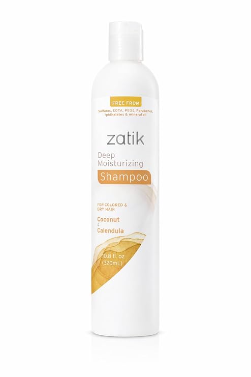 Zatik Naturals - Deep Moisturizing Shampoo with Coconut & Calendula - Vegan, Biodegradable, pH balanced, for Colored and Dry Hair, Free From Sulfates, phthalates & Synthetic Fragrances - 10.8 Fl Oz