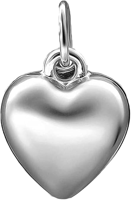 Sterling Silver Small Cute Puffed Heart Charm Necklace Pendant Bracelet Jewelry Polished Tiny Heart Gifts for Women (1 PCS)