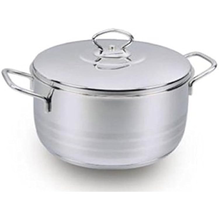 Korkmaz Classic Stainless Steel Stockpot with Cover - Oven Safe, Induction Compatible Cookware with Triplex Heavy Aluminum Capsule Bottom for Quick and Even Heat Conduction, 16 Quart