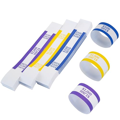 L LIKED 300 PCS Currency Straps Money Bands, Self Sealing Money Bill Wrappers $100, $1000, $2000