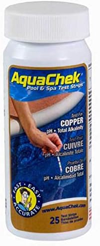 AquaChek 3-in-1 Copper Test Strips for Pool, Hot Tub & Spa - 25 Strips | Pool metal test kit, above ground pool and inground pool, copper, pH, and alkalinity, pool testing kit