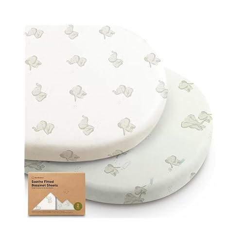 2-Pack Organic Baby Bassinet Sheets Boys, Girls - 100% Cotton Bassinet Mattress Sheets Compatible with Halo Bassinest Swivel Sleeper, Graco, Baby Delight, Universal Bassinet Fitted Sheets Elly