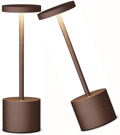 Cordless Table Lamps Rechargeable - Outdoor Portable LED Table Light 5000mAh Battery Operated Lamp 3 Color Stepless Dimming with Memory Function for Restaurant Dining Patio 2Pack Rust