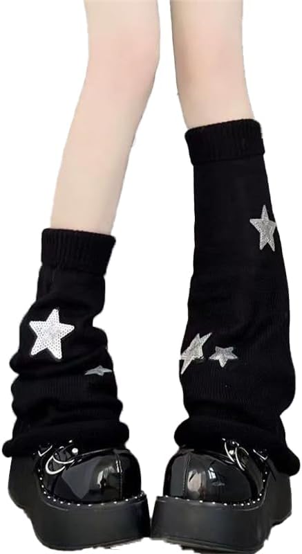 heyheyshine Y2K Knit Leg Warmers Star Stripe Kawaii Leg Warmers Harajuku Leg Socks Goth Lolita Winter Accessories
