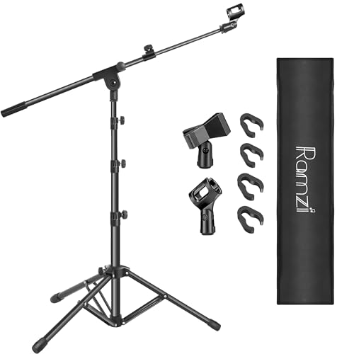 Ramzi Mic Stand,Double Support Tripod Microphone Stand Floor Boom Mic Microphone Stand with Mic Stand Bag and 2 Mic Clips Adjustable boom