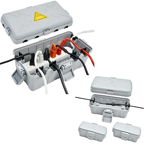 Medium IP54 Waterproof Outdoor Electrical Box(10.6x5.5x4.5inch),Small Weatherproof Electrical Connection Box(inner5.5 x 3 x 2.2inch) Protect Outlet,Plug,Timer,Power Strip,Holiday Light,Grey