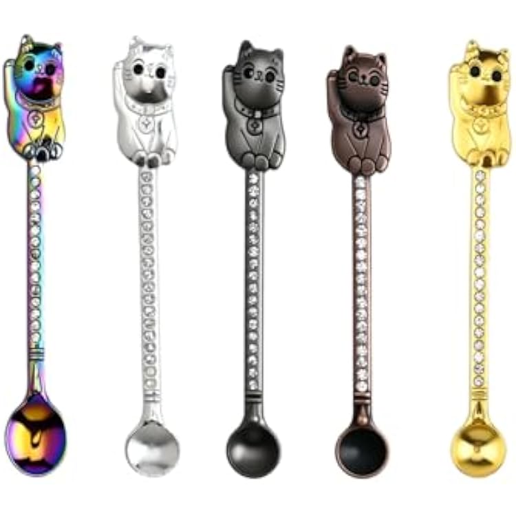 5 Colors Mini Cat Spoons, Tiny Metal Spice Spoon Tea Spoons, Small Spoon Charms for DIY Craft Keychain