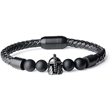 COAI Men's Spartan Helmet Onyx Stone Beaded Bracelet