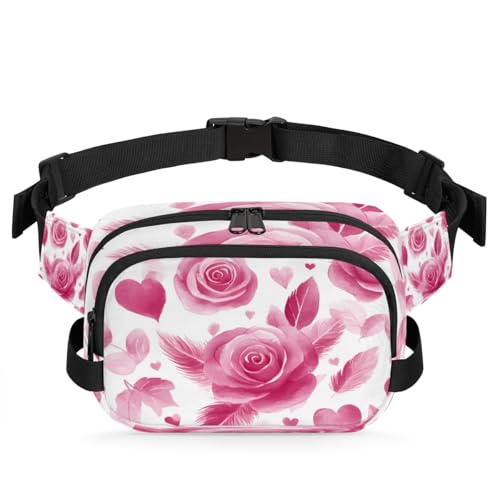 Valentine Roses Love Fanny Packs for Men Women Waist Bag with Adjustable Belt Crossbody Bum Bags for Travel Sports Casual Cycling Running