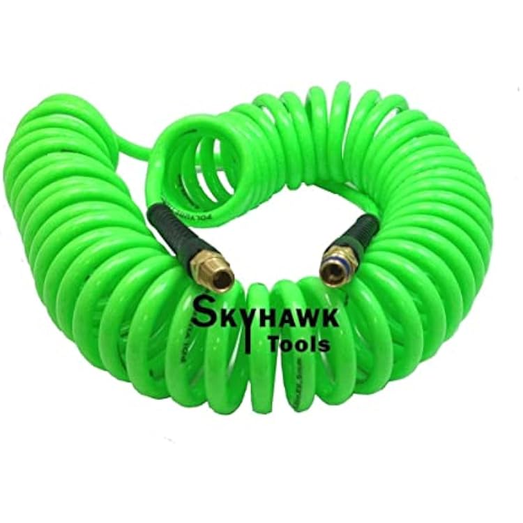 14 x 30 foot POLYURETHANE RE COIL AIR HOSE male SWIVEL Fittings GREEN recoil