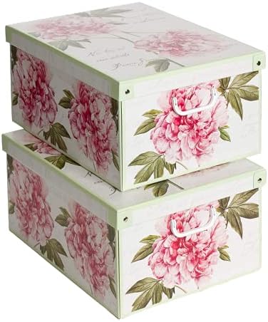 LAVATELLI Collection Peonie Peony - Decorative Cardboard Storage Boxes with Lids and Handles, Clothes and Toy Organiser, Set of 2 boxes, Peonies, 39x50x24 cm