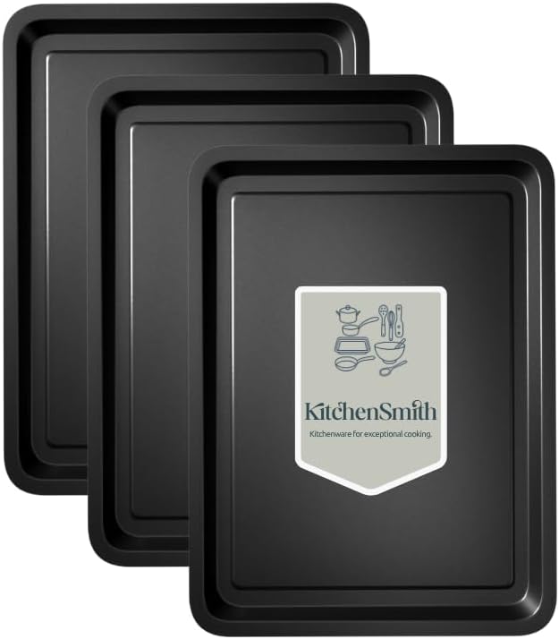 3-Pack - Essentials Baking Oven Sheet Set 32cm - Easy Cleaning Baking Tray/Pan, Non-Stick Tin, Multi-Pack Set Oven Trays - Dishwasher Safe and Easy Clean