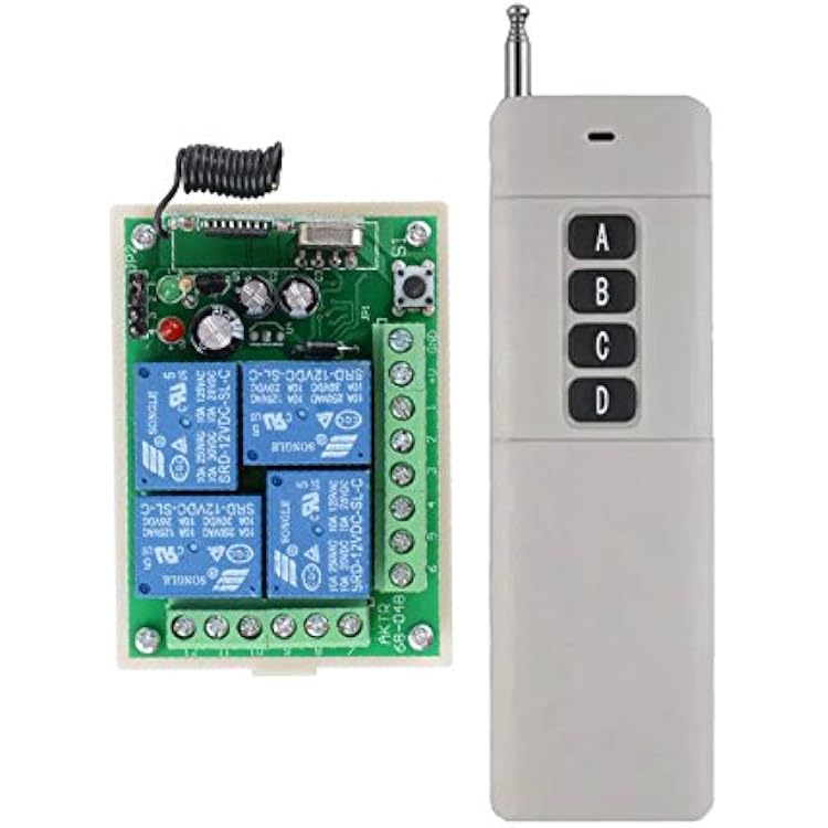 12V DC 4 Channel Wireless Remote Control Illumination Switch with 500M-1000M Long Distance Transmitter Relay RF Remote Control Light Switches for Pump Security Systems Outdoor Indoor Remote Control
