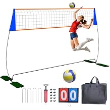 12FT Volleyball Net for Backyard, Portable Volleyball Net with Widest 3.6ft Base & 4 Sandbags, Adjustable Height 6-8FT Indoor & Outdoor Volleyball Practice Net, All-in-One Outdoor Volleyball Net Set