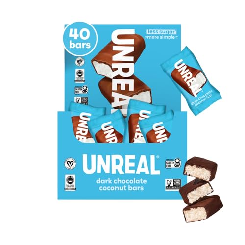 UNREAL Dark Chocolate Coconut Bars 40 Mini Bars | Vegan, 3g Sugar, 3 Simple Ingredients | Non-GMO, Gluten Free, Fair Trade | .53oz each