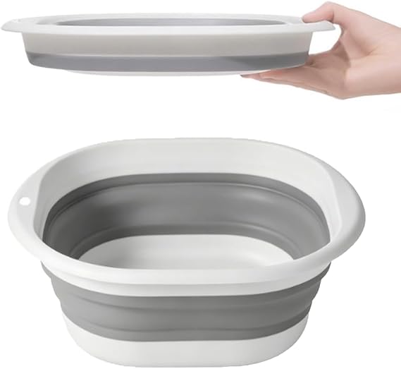 5L Collapsible Washing Up Bowl - Folding Hand Wash Basin, Plastic Washing Up Bowl, Retractable Water Storage Basin, Portable Food Storage Camping Bowls, Multipurpose Outdoor Travel Basins (M Grey)