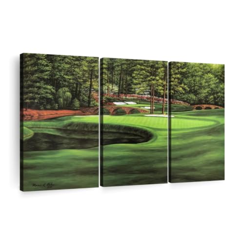 ElephantStock Augusta National 11th Hole I Wall Art - Horizontal Canvas - 3-Piece Living Room Wall Decor - Painting Sports Canvas Print - Green and Brown Decor for Wall by Marci Rule - 65 X 42