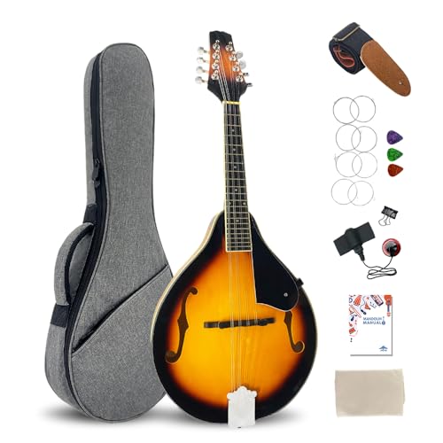 Mandolin Instrument A Style,Acoustic Mandolin for Professional & Beginners 8 Strings Basswood with Bag, Pickup& Accessories Sunburst