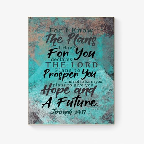 For I Know The Plans I Have For You Jeremiah 29:11 Graduation Gift Scripture Artwork Christian Bible Verse Living Room Wall Art Print 8x10, Blue, Brown, Black