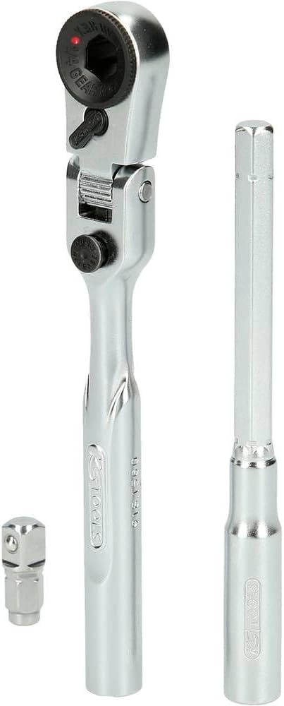 KS Tools 918.1590 1/4 Inch Bit Joint Reversible Ratchet Set with Plug Adapter for Sockets, 3-Piece