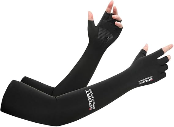 1 Pair Nylon Elastic Ice Silk Body Stockings Sunscreen Anti-UV Fashionable Arm Sleeve With Finger Covers
