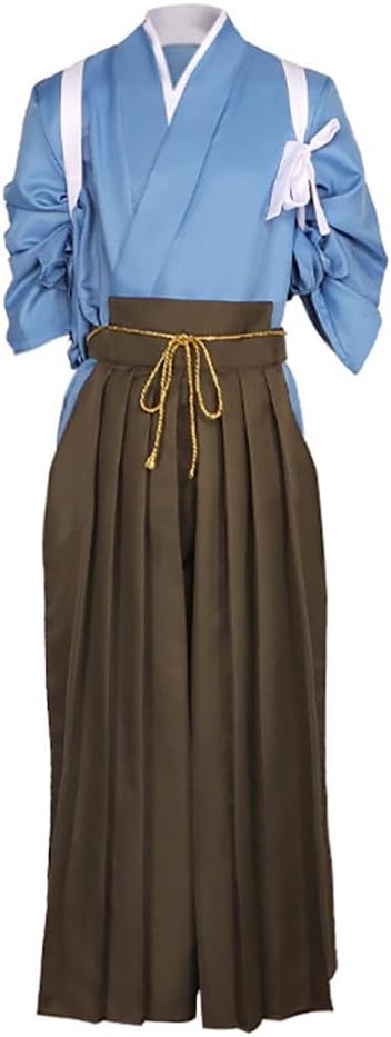 Men's Japanese Samurai Hakama Uniform Kimono Kendo Suit Aikido Judo Tradtional Martial Arts Cosplay Halloween Costume (21# Blue, L)