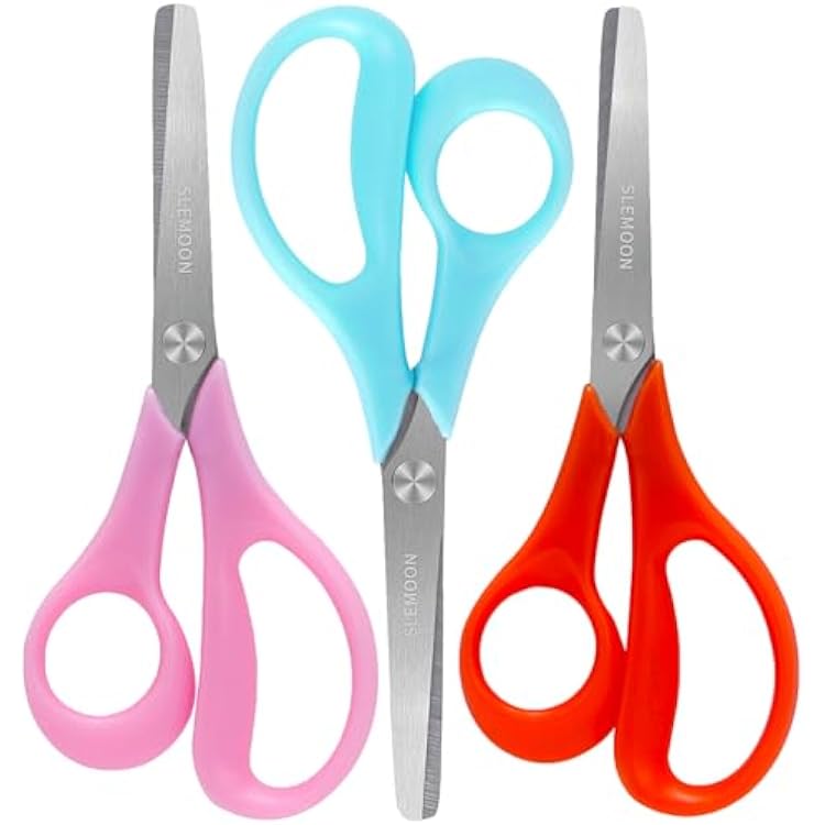 5 Left Handed Kids Scissors Set of 3 pcs,Suit for Ages 3-5 4-6 6-8,Kids Craft Scissors with Blunt Tip Stainless Steel Blades,Great for School Classroom, Home and Family Daily DIY Arts Use,Blue,Pink