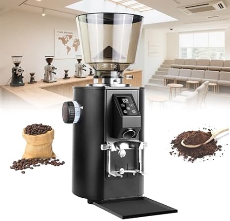 Manual Espresso Grinder | 64mm Flat Blade Coffee Grinder, 350W Automatic, 9 Precision Settings, 1 lb Bean Hopper, Perfect for Cafes & Restaurants, Beige