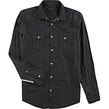 I-N-C Mens Side Stripe Button Up Shirt blackwash L