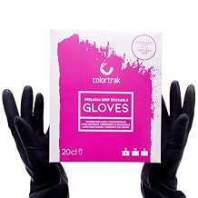 Colortrak Reusable Latex Salon Gloves, Black, Powder-Free Textured Grip Hair Color Gloves for Chemical Processing & Salon Services, Long Cuff, 20 Count, Small