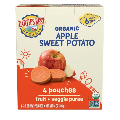 Earths Best Organic Apple & Sweet Potato Pouch, 3.5 oz Pack of 4