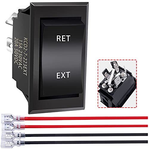 mankk 4 Pin DPDT Momentary RV Jack Switch DC12V Reverse Polarity Rocker Switch 20A ON-Off-ON Motor Control Switch with Pre-Wires for 5th Wheel Tongue Trailer KCD2-7-223-4PIN-X