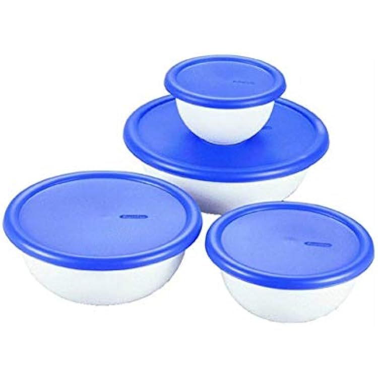 Sterilite 07479406 8 Piece Covered Bowl Set, White & Blue