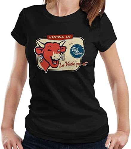 THE LAUGHING COW La Vache Qui Rit Retro Distressed Womens T-Shirt Black