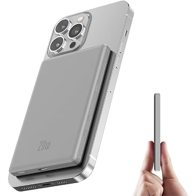 for Magsafe Battery Pack, Ultra Slim Wireless Portable Charger 5000mAh, 20W PD Magnetic Power Bank Fast Charging USB C in&Out Powerbank for iPhone 16151413 Pro Max Pro Plus,Grey
