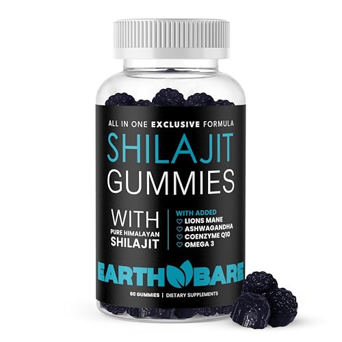 Himalayan Shilajit with Lions Mane, Ashwagandha, CoQ10, and Omega-3 Premium Exclusive Gummies for Energy, Focus, and Wellness - 60 Count