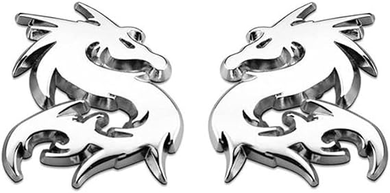 Noizzy Totem Dragon Car Emblem Pair - 3D Metal Dragon Decal for Cars, Trucks, SUVs - Shiny Metallic Animal Badge - Fierce Dragon Design Auto Decoration - Set of 2 (Chrome)
