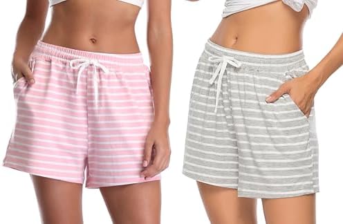 Vlazom Women's Cotton Pajama Shorts Comfy Sleep Shorts with Drawstring/Pockets Soft Breathable Sleepwear S-3XL(Pack of 2)